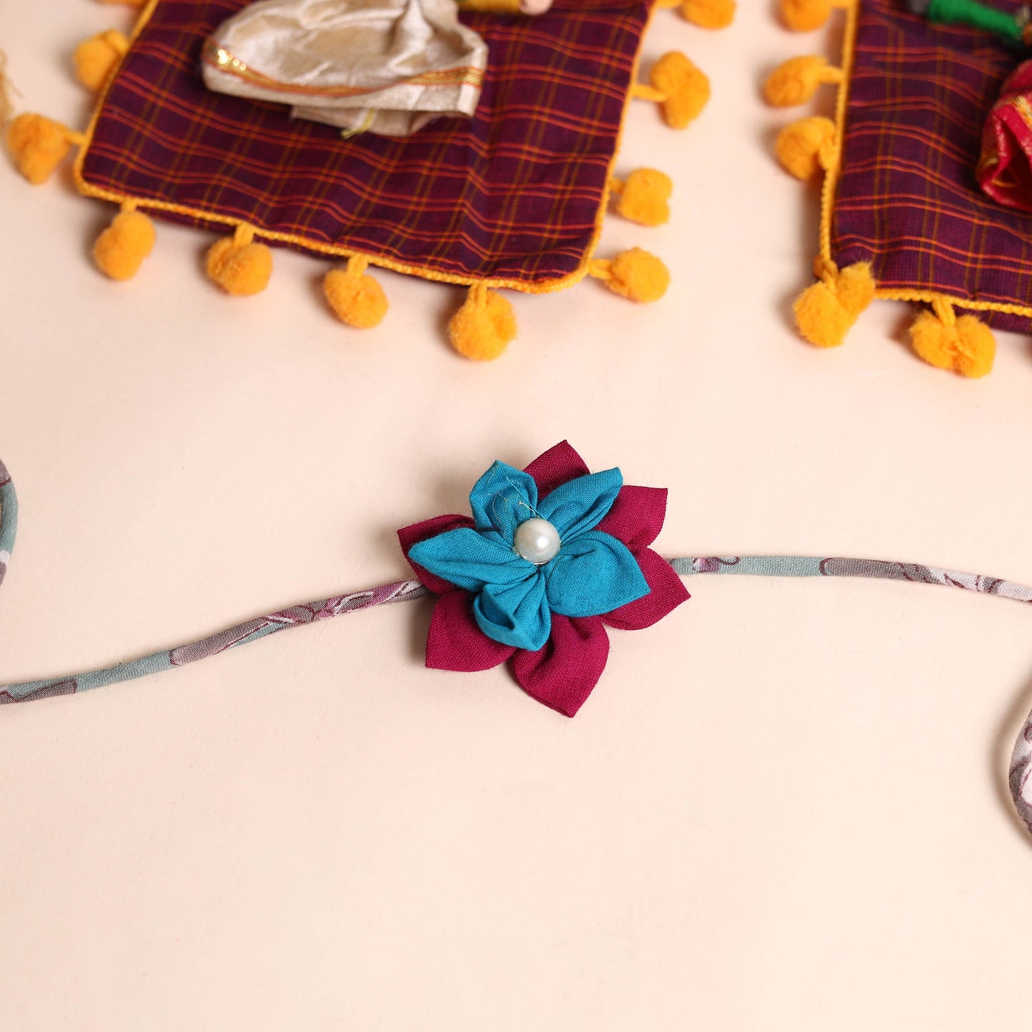 Handmade Fabric Flower Rakhi (Set of 2)
