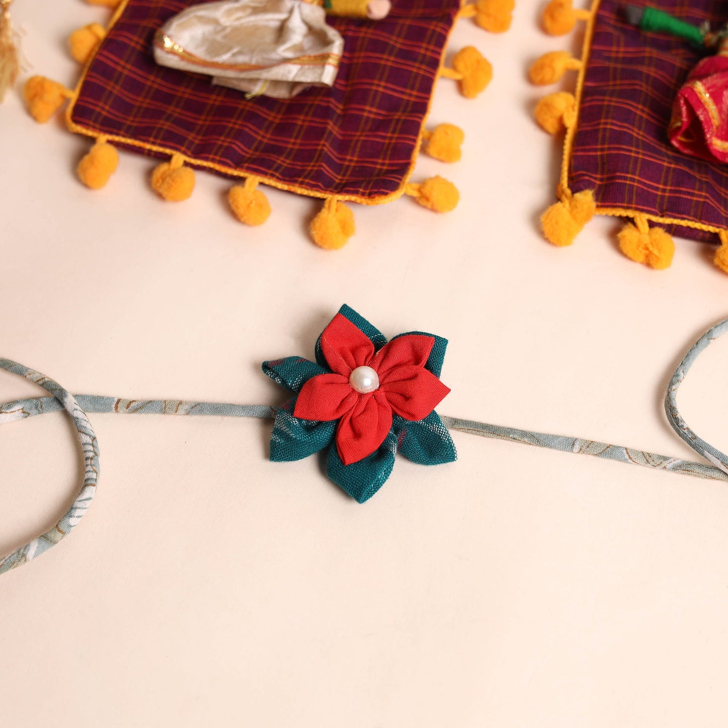 Handmade Fabric Flower Rakhi (Set of 2)