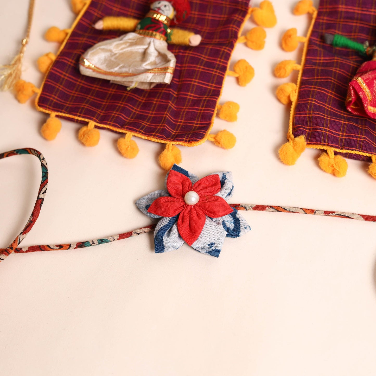 Handmade Fabric Flower Rakhi (Set of 2)