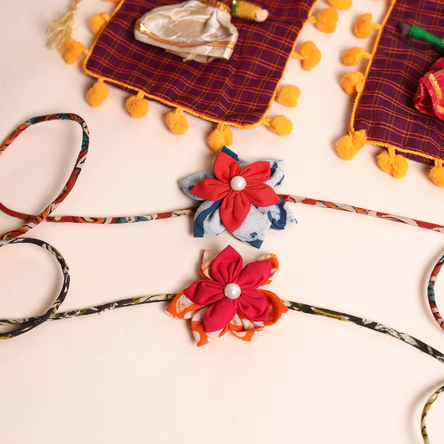 Handmade Fabric Flower Rakhi (Set of 2)