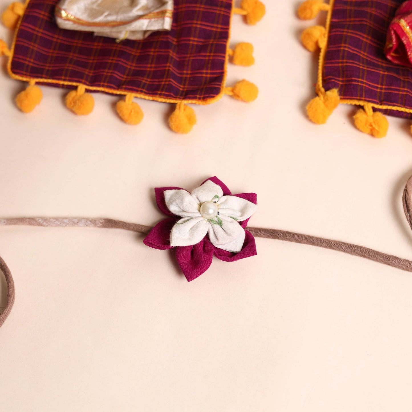 Handmade Fabric Flower Rakhi (Set of 2)