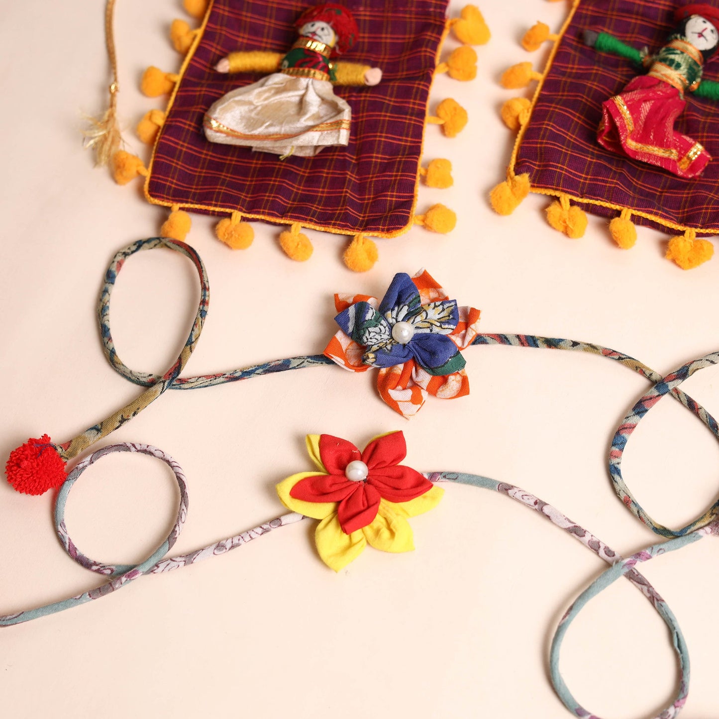 Handmade Fabric Flower Rakhi (Set of 2)