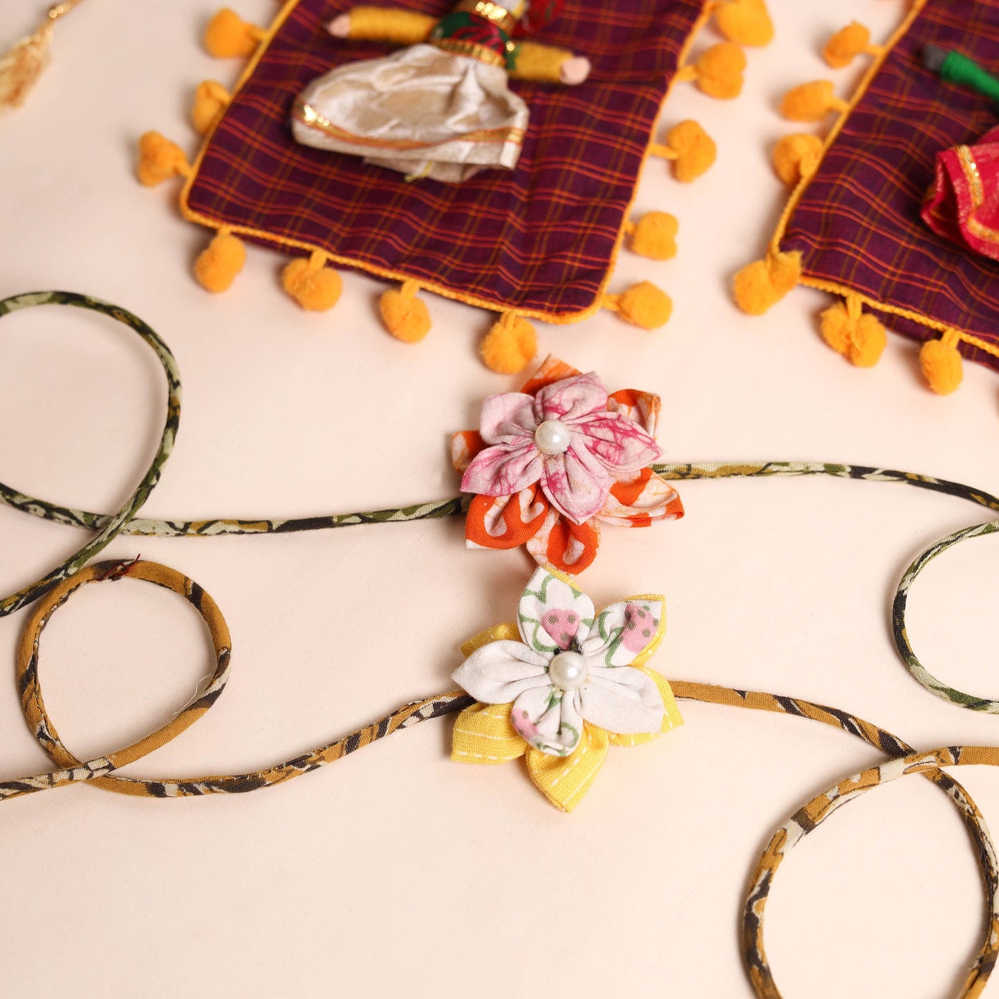 Handmade Fabric Flower Rakhi (Set of 2)