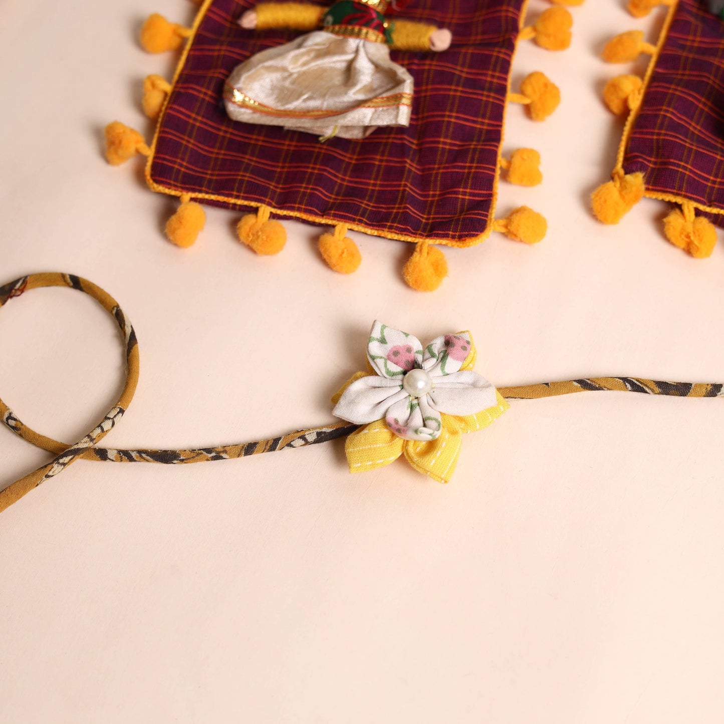 Handmade Fabric Flower Rakhi (Set of 2)