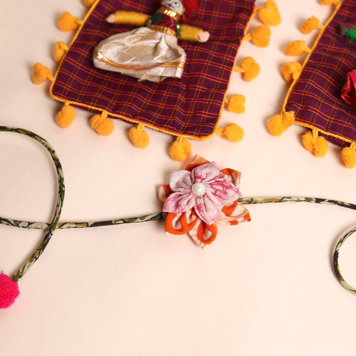 Handmade Fabric Flower Rakhi (Set of 2)