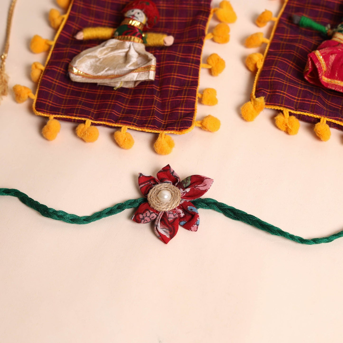 Handmade Fabric Flower Rakhi (Set of 2)