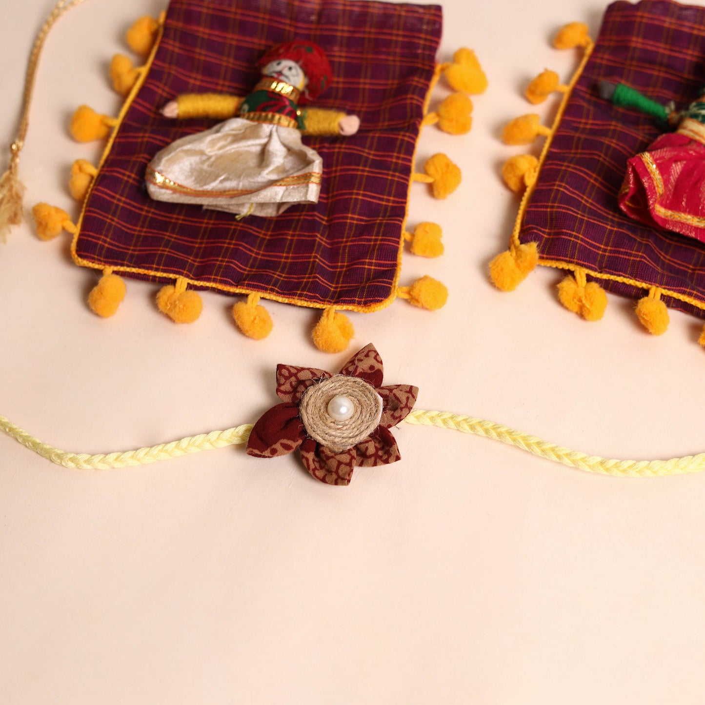 Handmade Fabric Flower Rakhi (Set of 2)