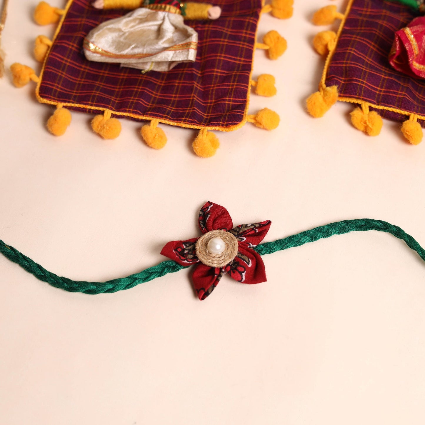 Handmade Fabric Flower Rakhi (Set of 2)