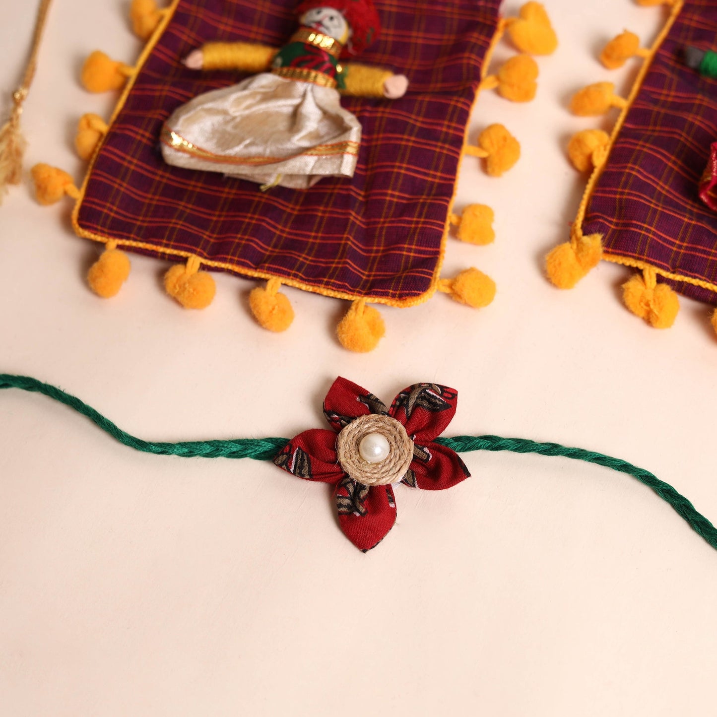 Handmade Fabric Flower Rakhi (Set of 2)