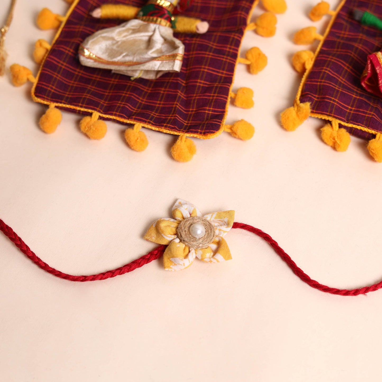 Handmade Fabric Flower Rakhi (Set of 2)