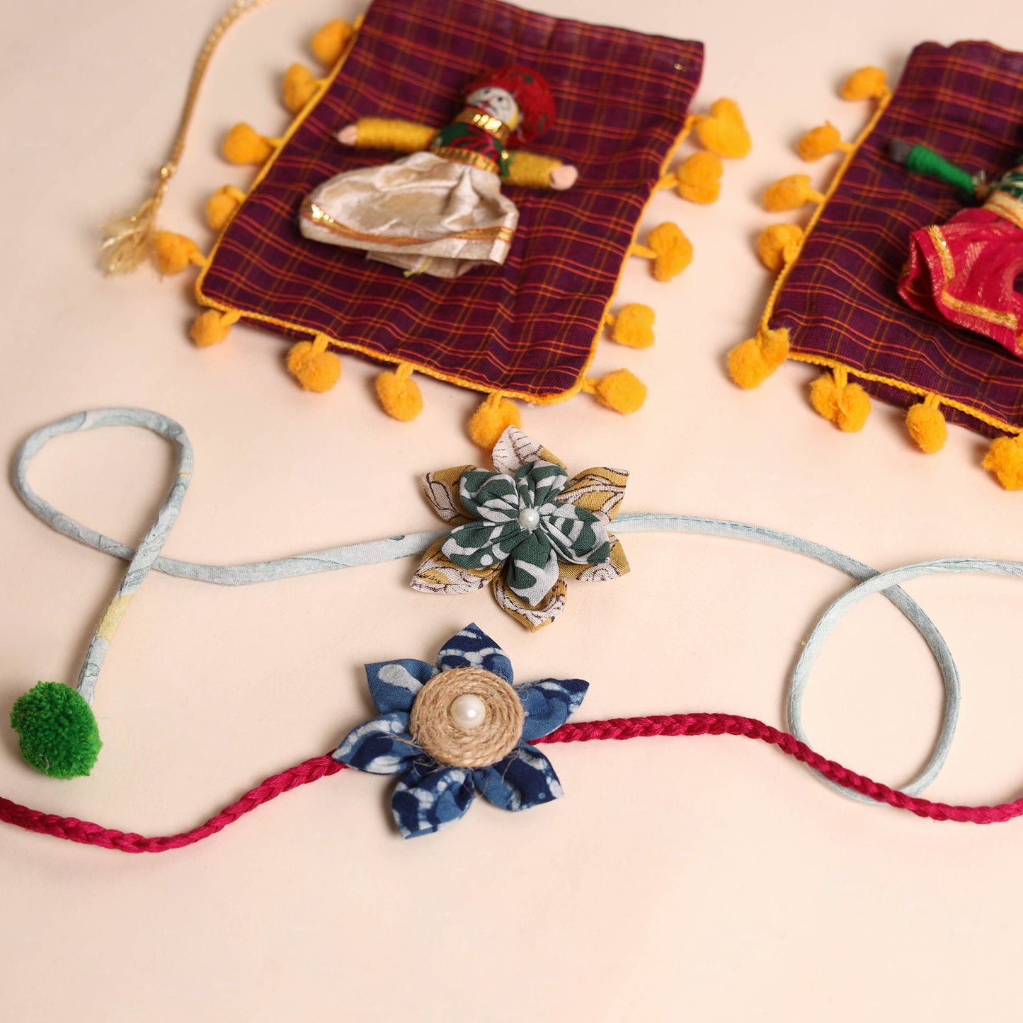 Handmade Fabric Flower Rakhi (Set of 2)