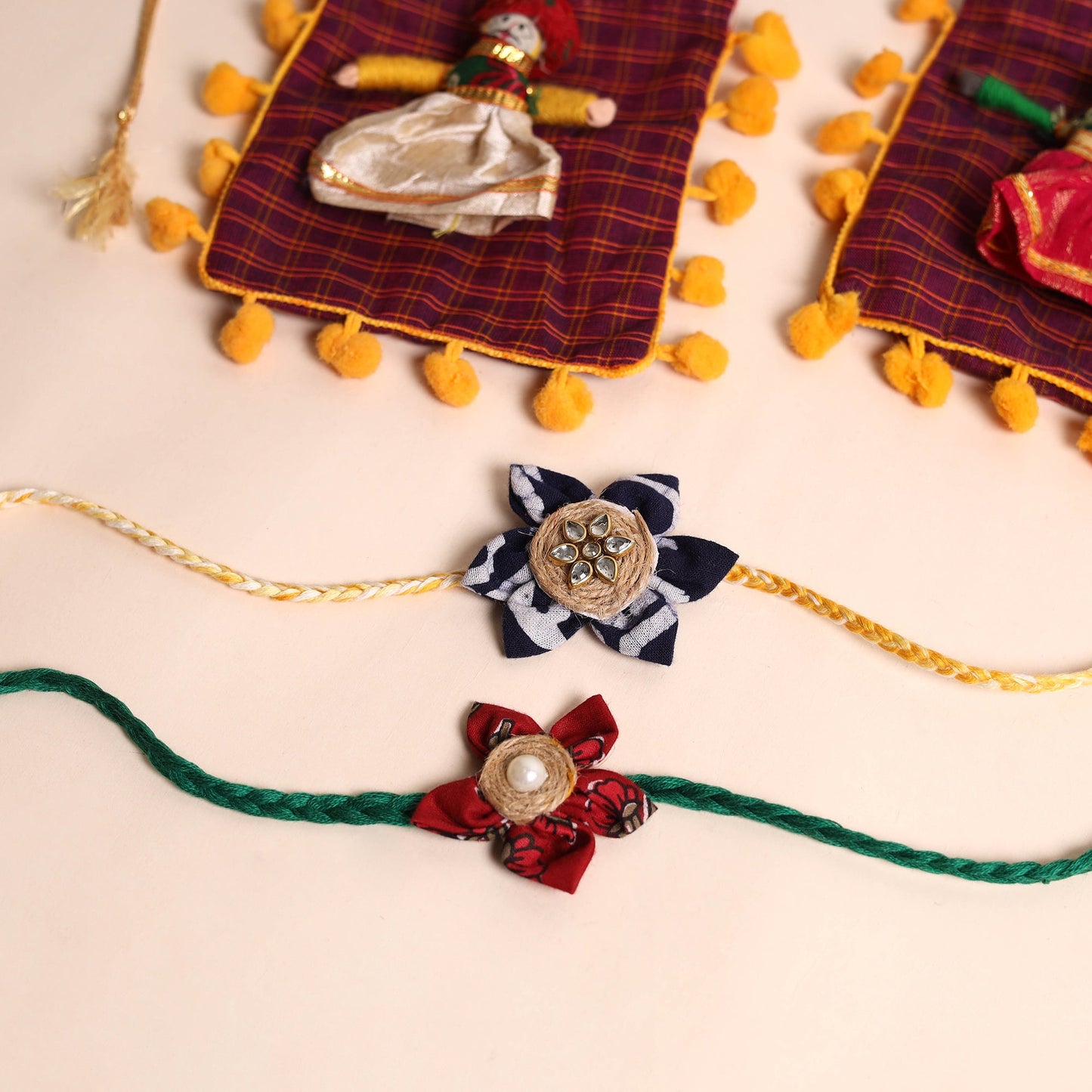 Handmade Fabric Flower Rakhi (Set of 2)