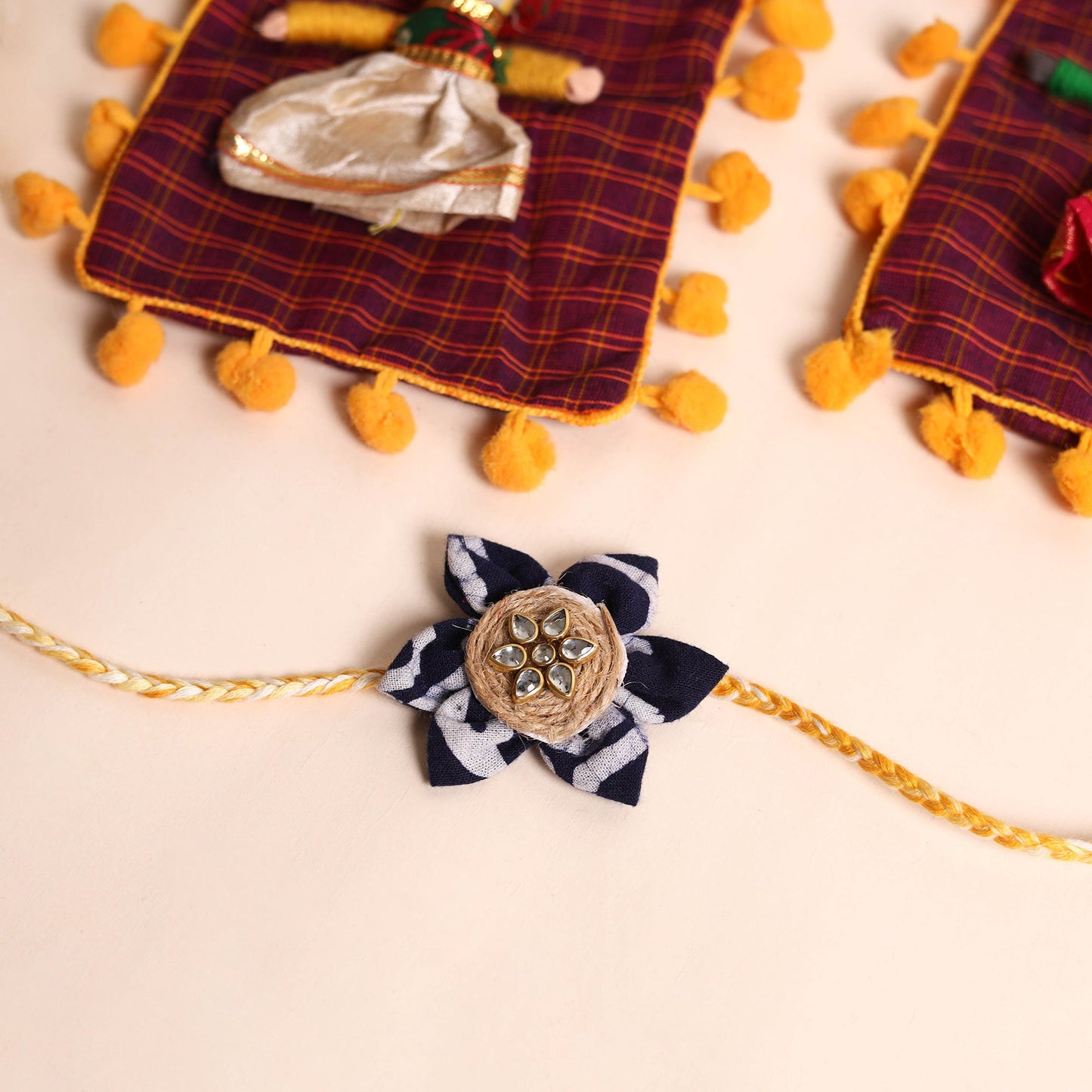 Handmade Fabric Flower Rakhi (Set of 2)