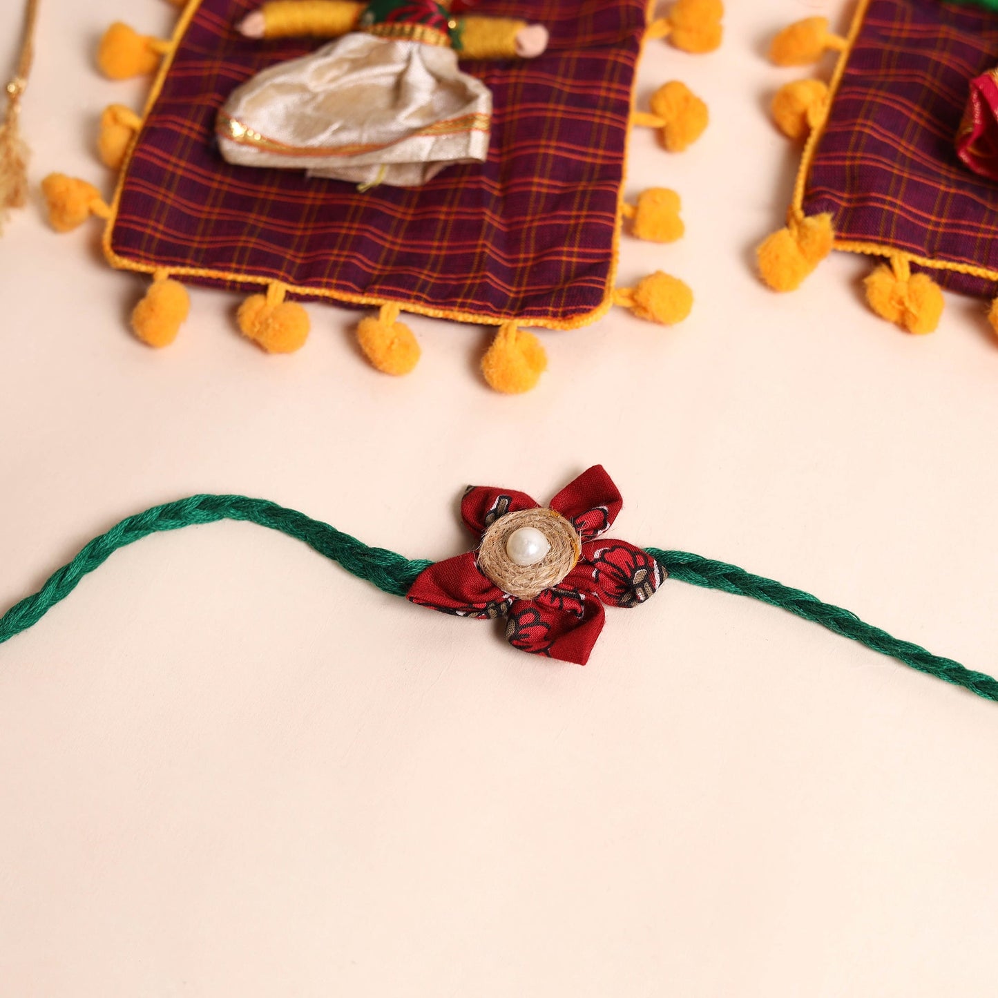 Handmade Fabric Flower Rakhi (Set of 2)