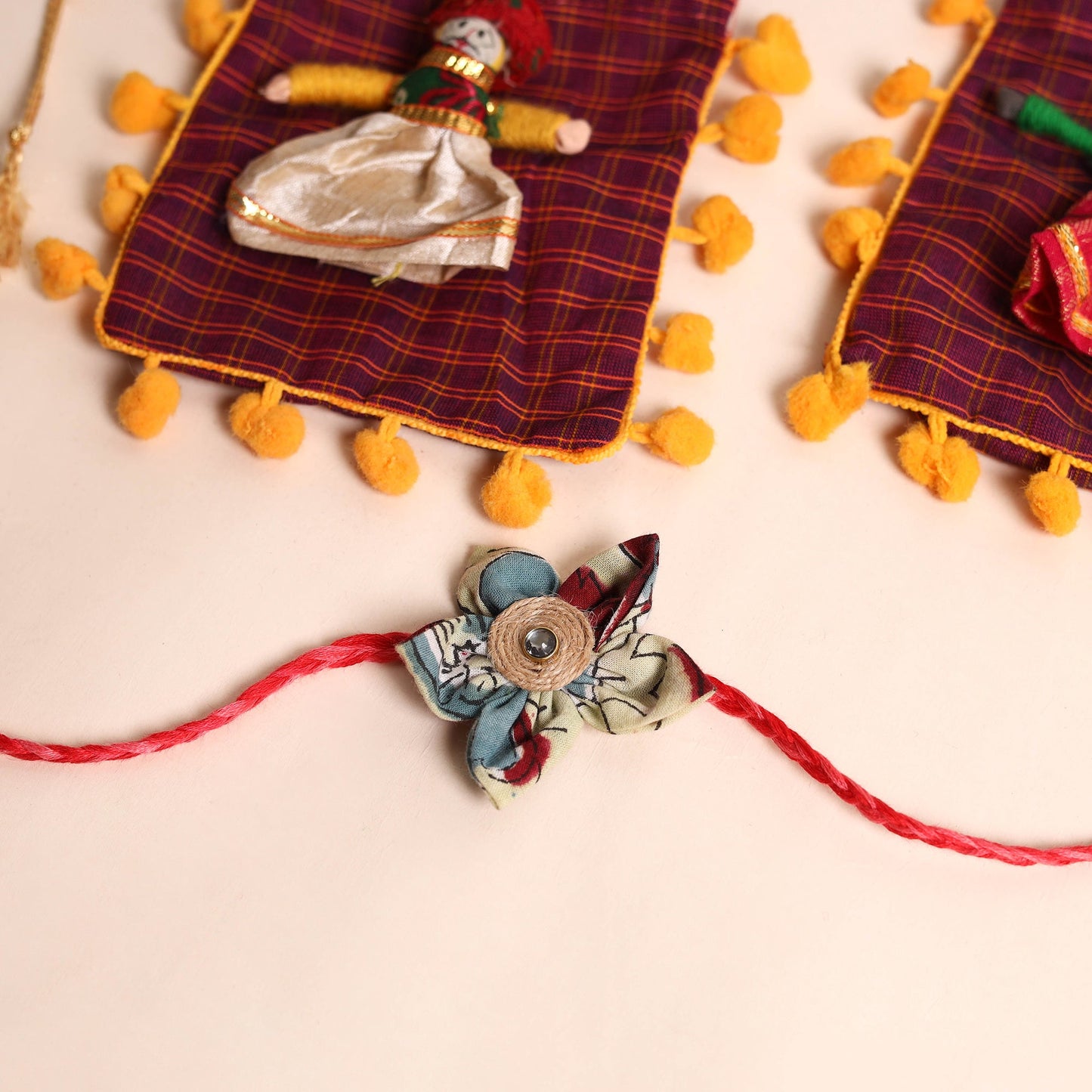 Handmade Fabric Flower Rakhi (Set of 2)