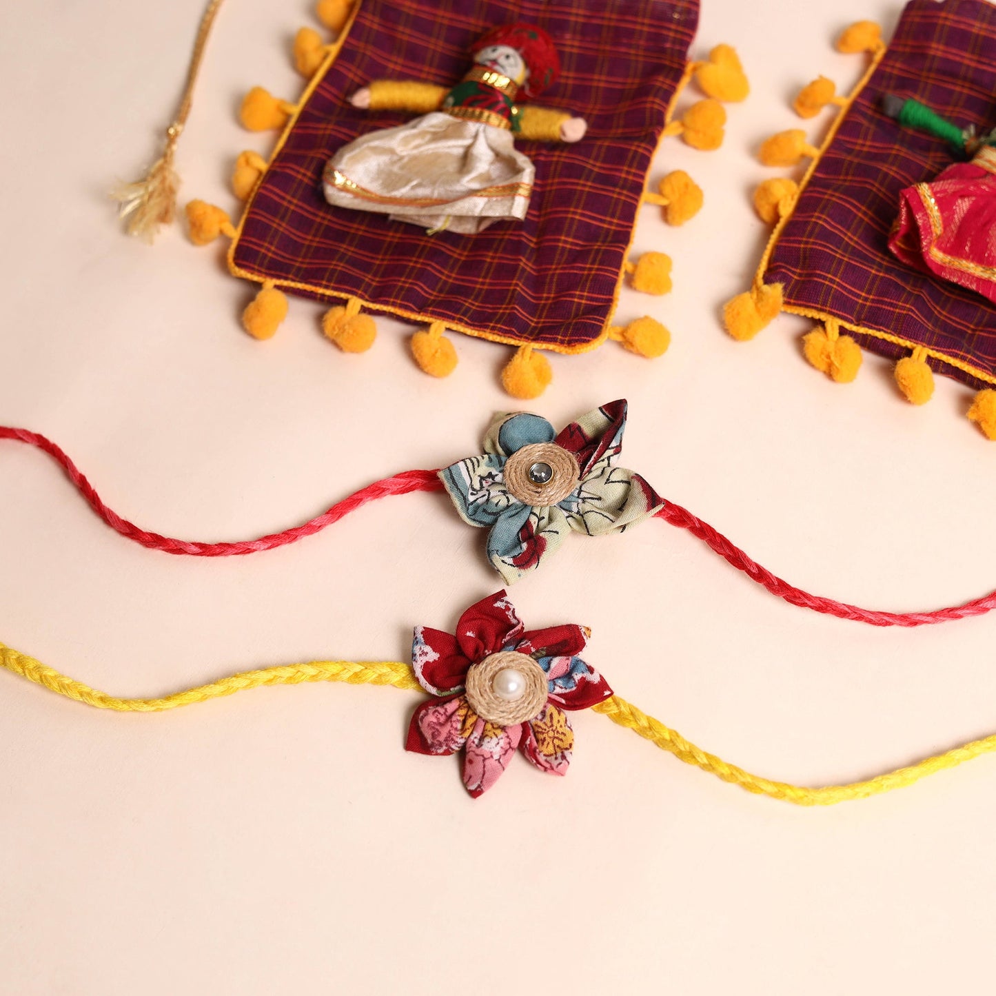 Handmade Fabric Flower Rakhi (Set of 2)