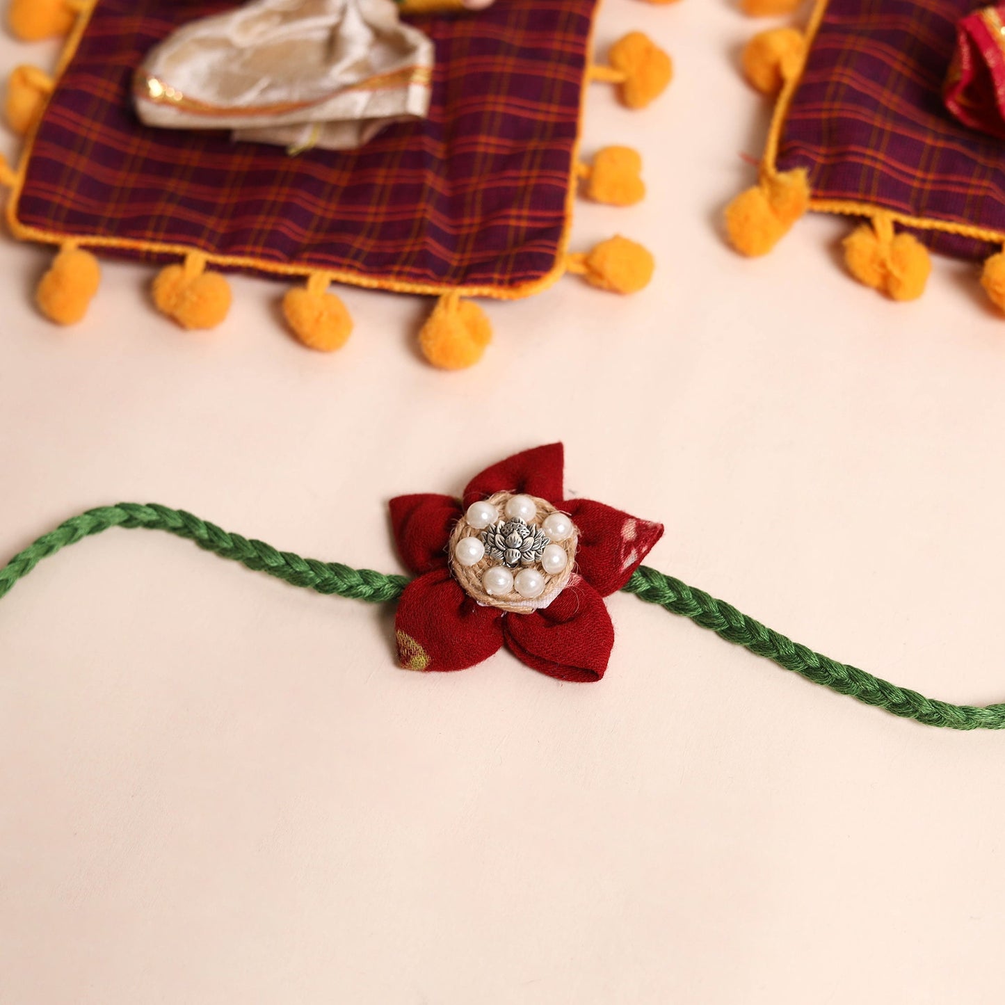 Handmade Fabric Flower Rakhi (Set of 2)
