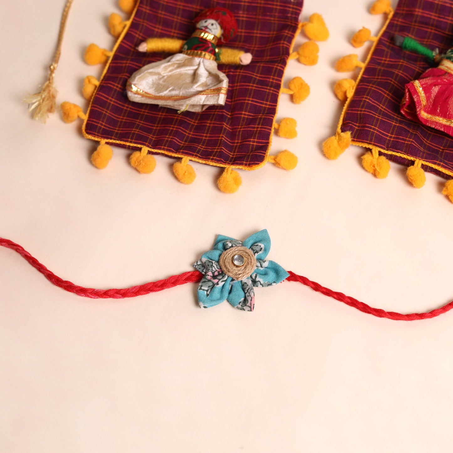 Handmade Fabric Flower Rakhi (Set of 2)