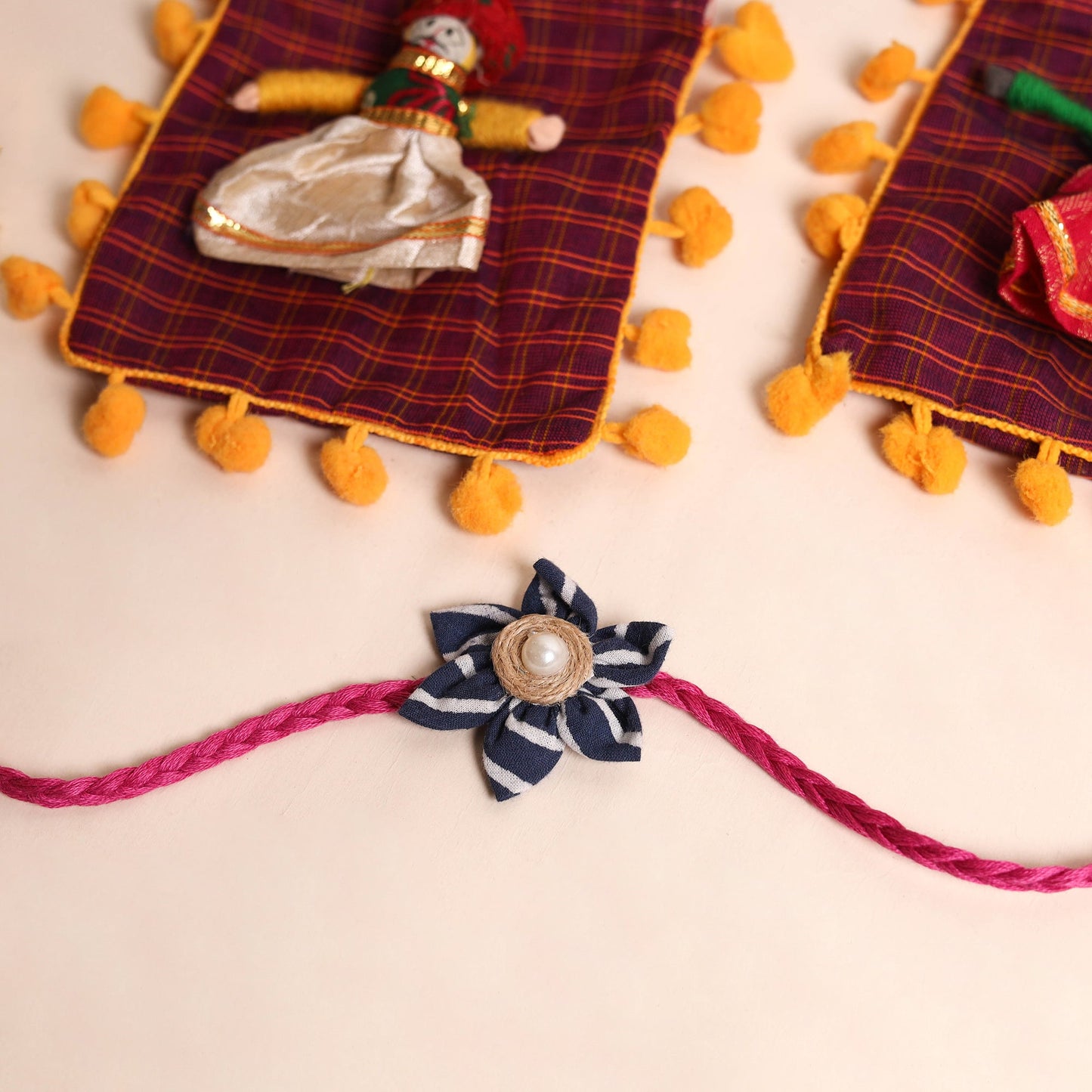 Handmade Fabric Flower Rakhi (Set of 2)