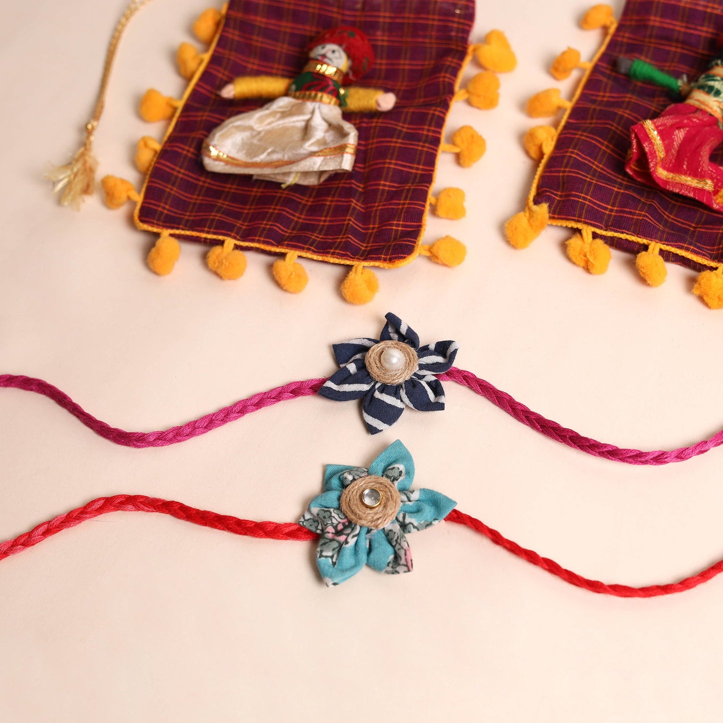 Handmade Fabric Flower Rakhi (Set of 2)