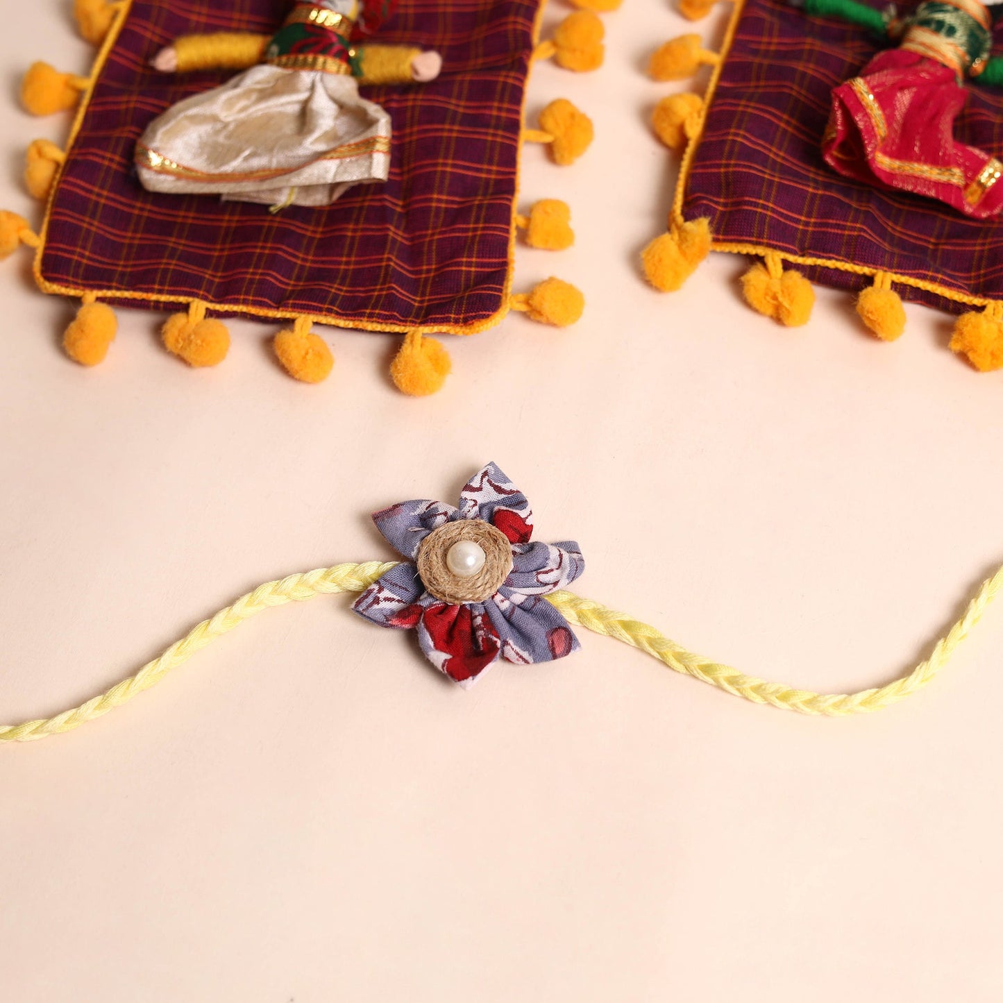 Handmade Fabric Flower Rakhi (Set of 2)