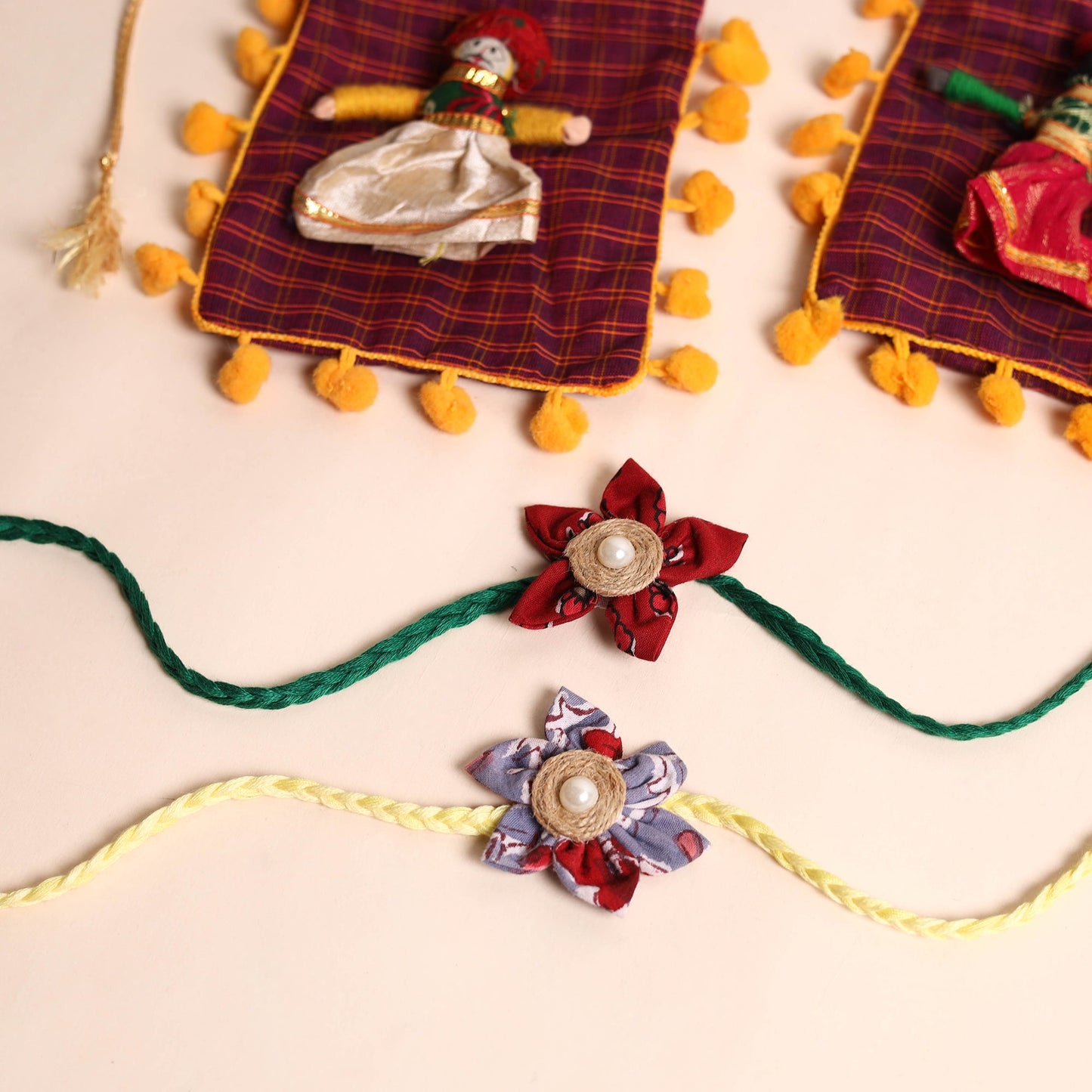 Handmade Fabric Flower Rakhi (Set of 2)