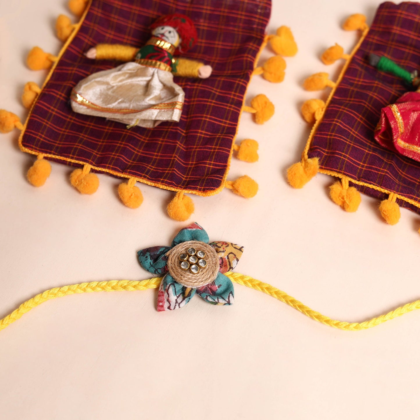 Handmade Fabric Flower Rakhi (Set of 2)