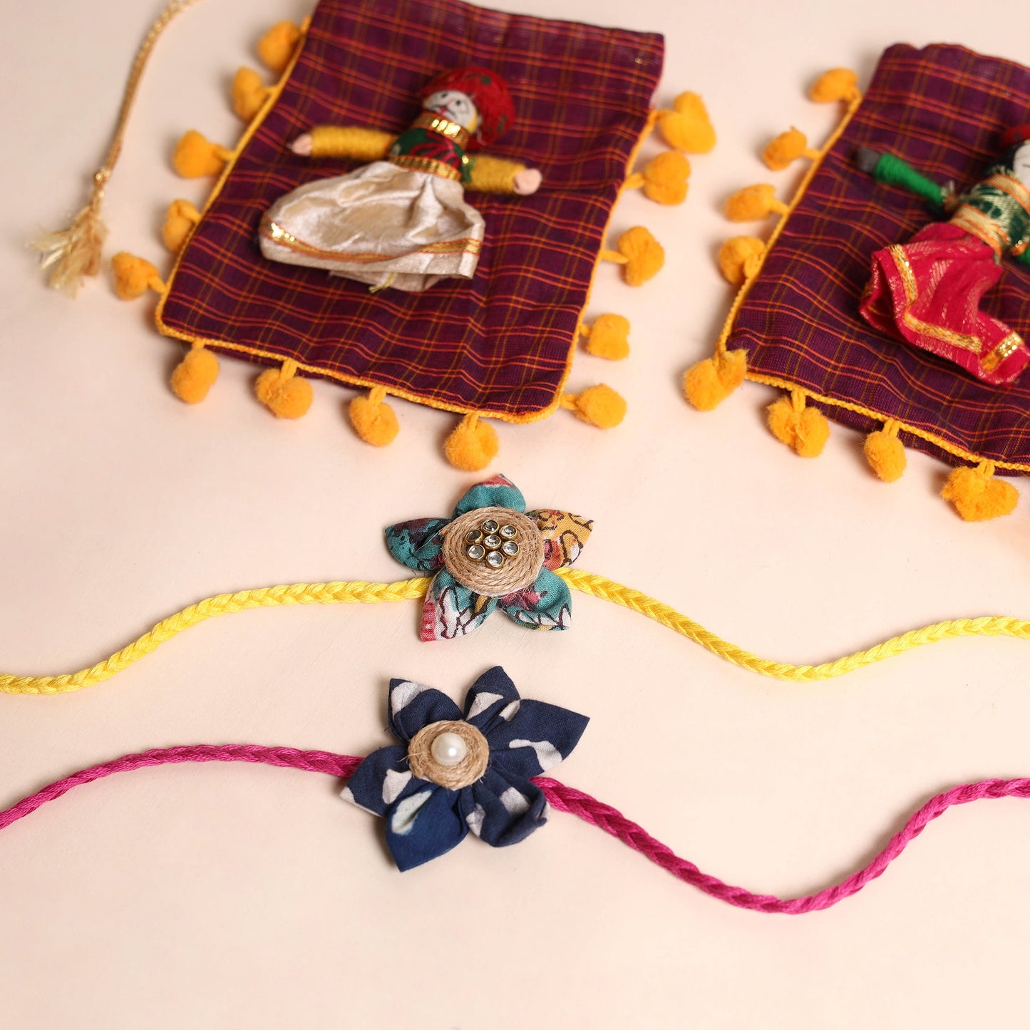 Handmade Fabric Flower Rakhi (Set of 2)