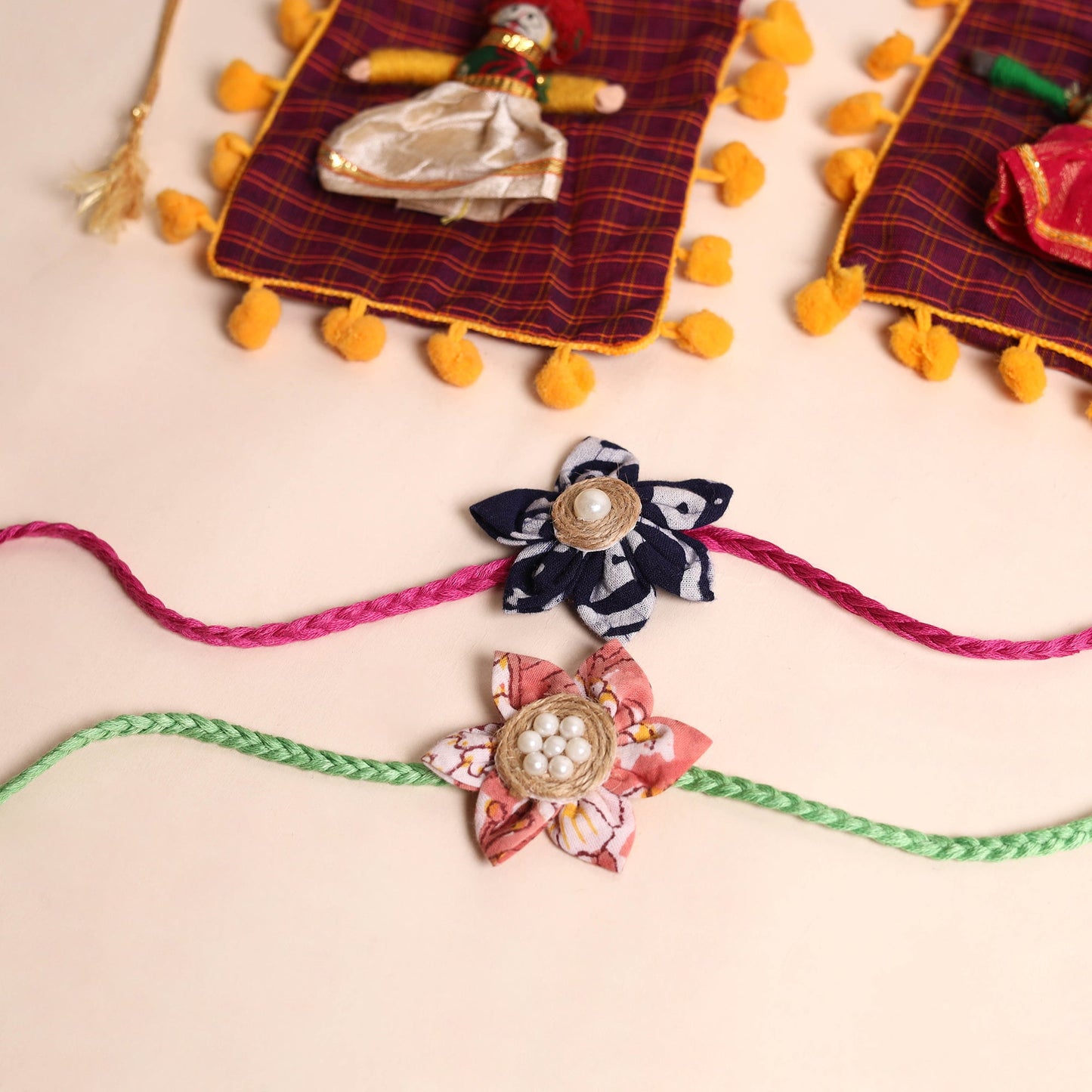 Handmade Fabric Flower Rakhi (Set of 2)