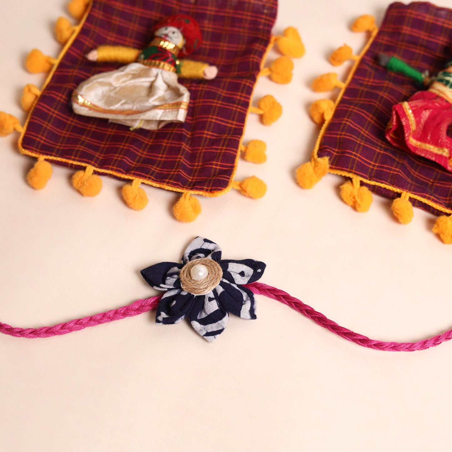 Handmade Fabric Flower Rakhi (Set of 2)