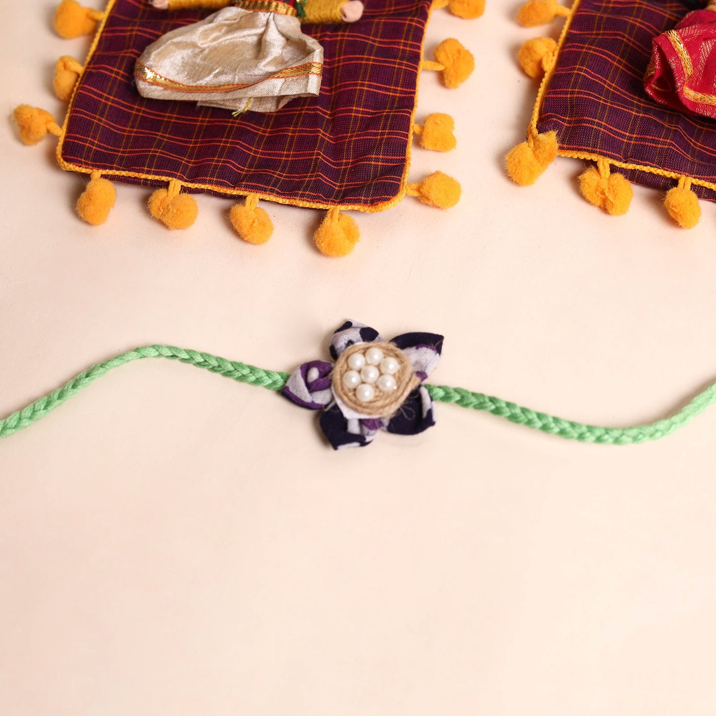 Handmade Fabric Flower Rakhi (Set of 2)