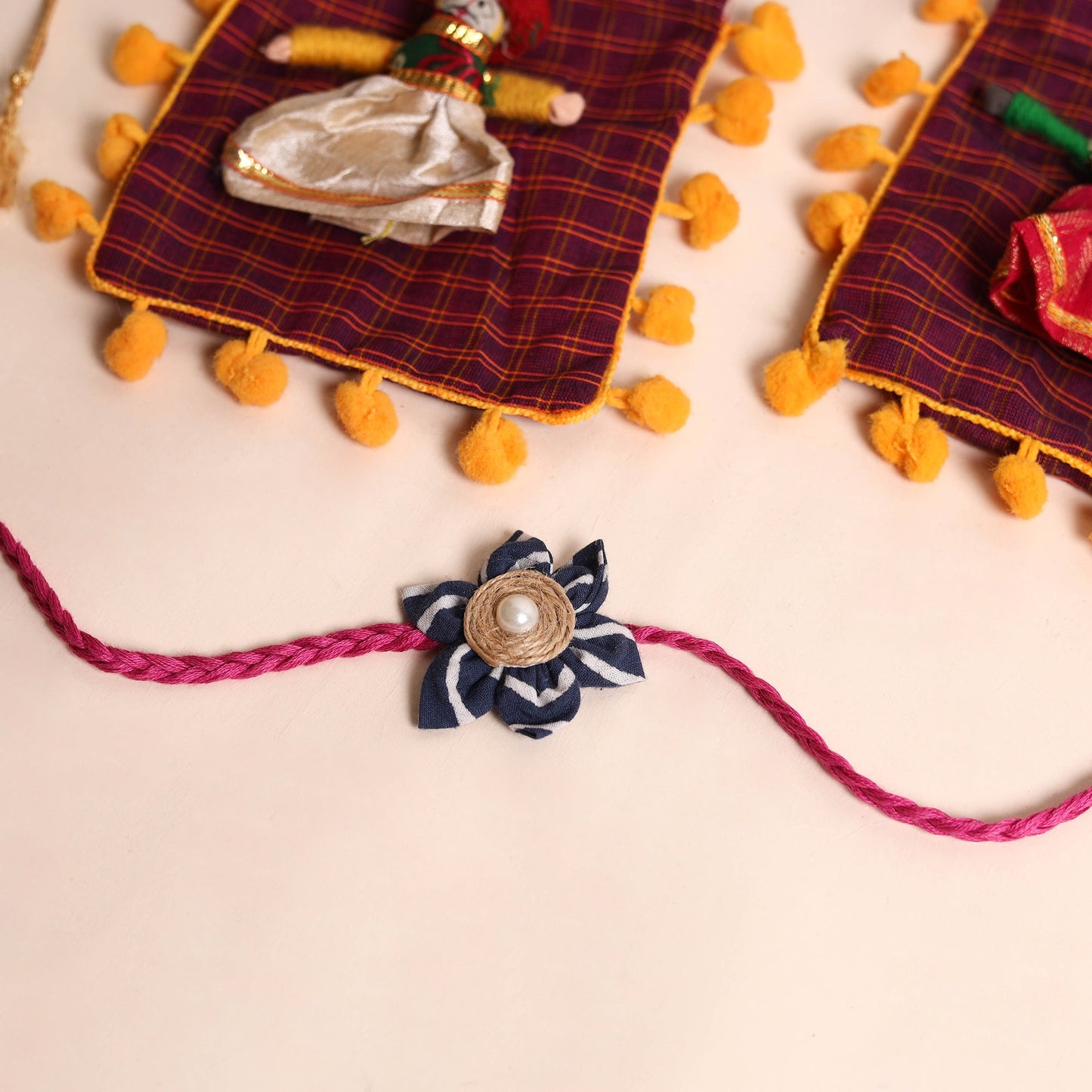 Handmade Fabric Flower Rakhi (Set of 2)