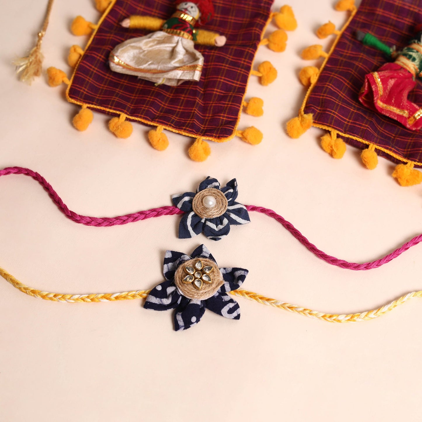 Handmade Fabric Flower Rakhi (Set of 2)