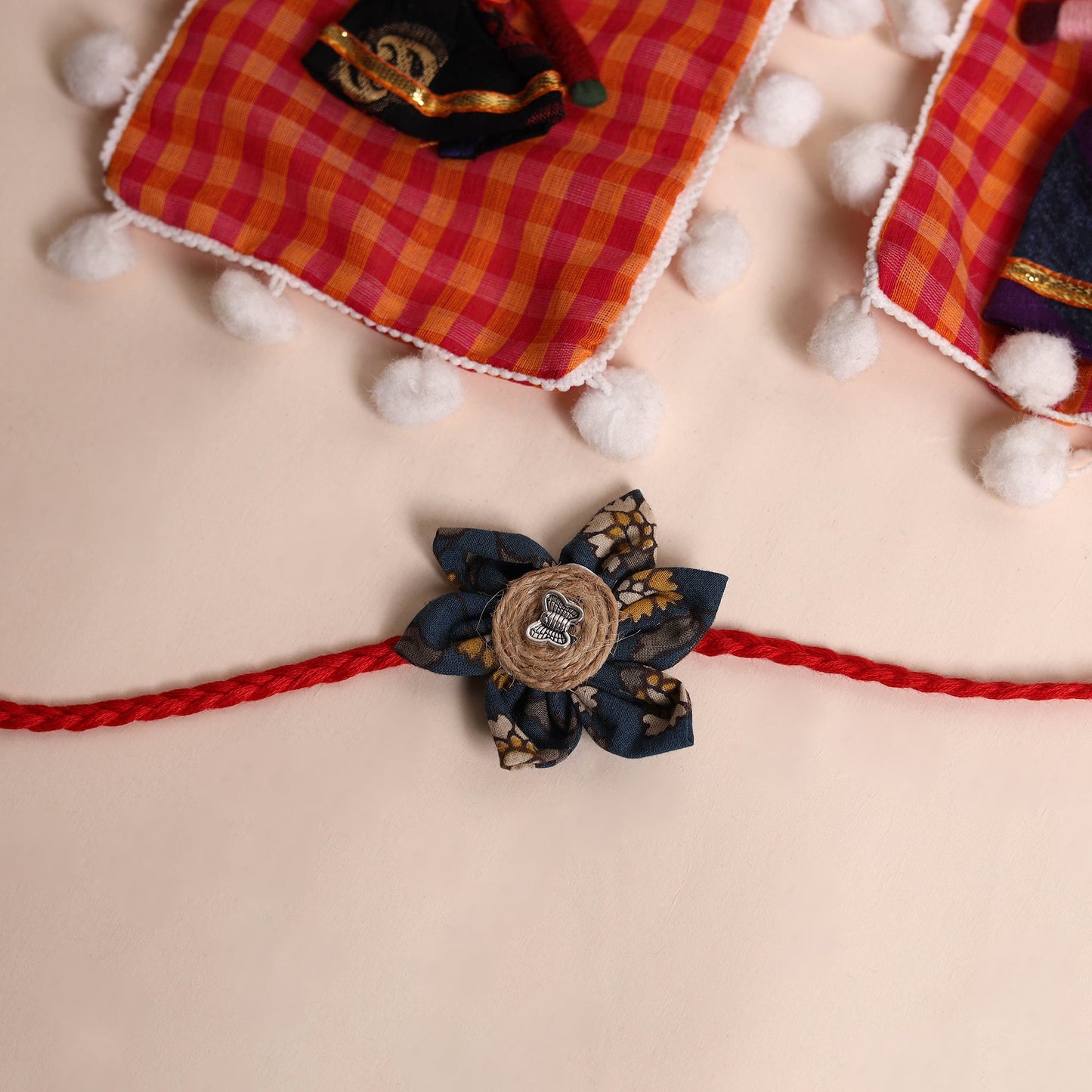 Handmade Fabric Flower Rakhi (Set of 2)