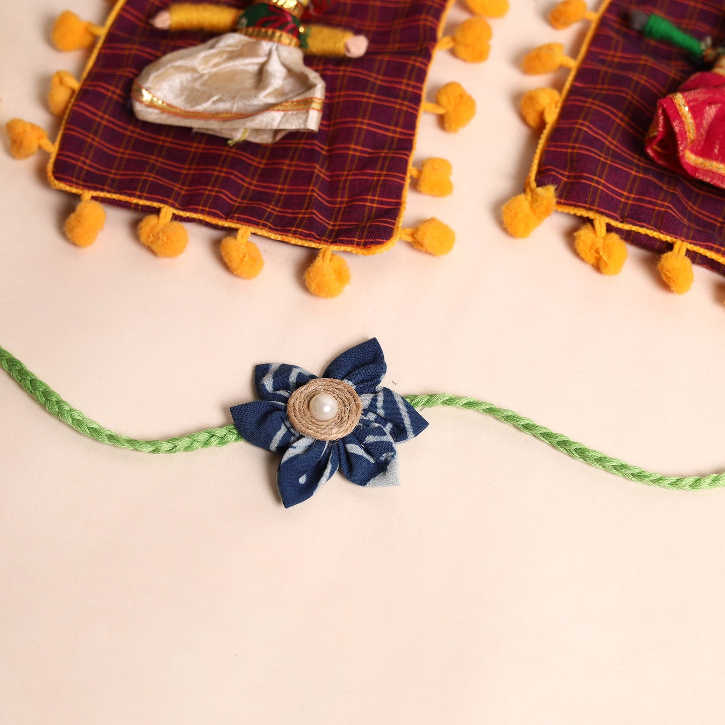 Handmade Fabric Flower Rakhi (Set of 2)