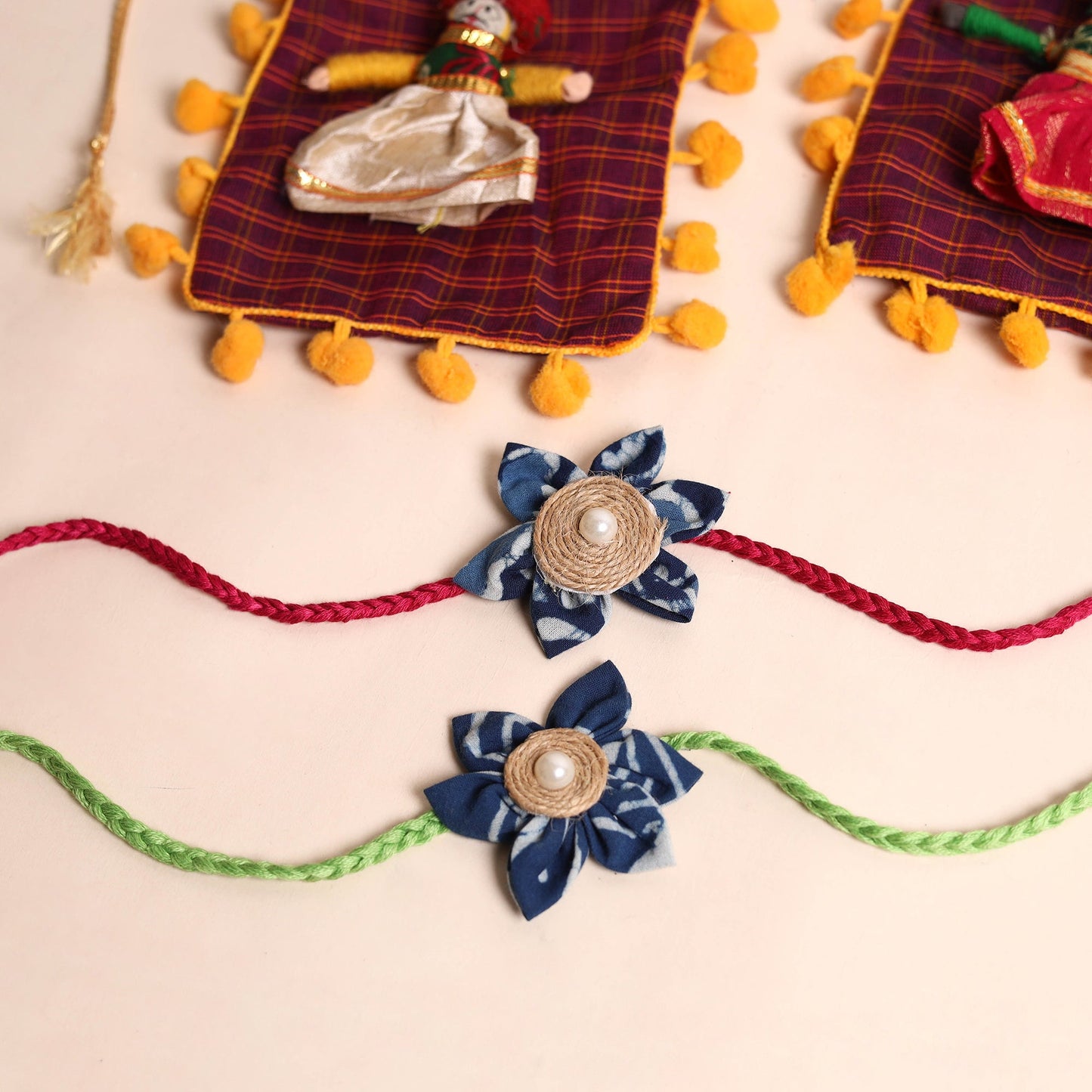 Handmade Fabric Flower Rakhi (Set of 2)