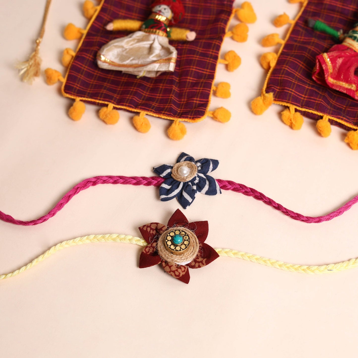 Handmade Fabric Flower Rakhi (Set of 2)