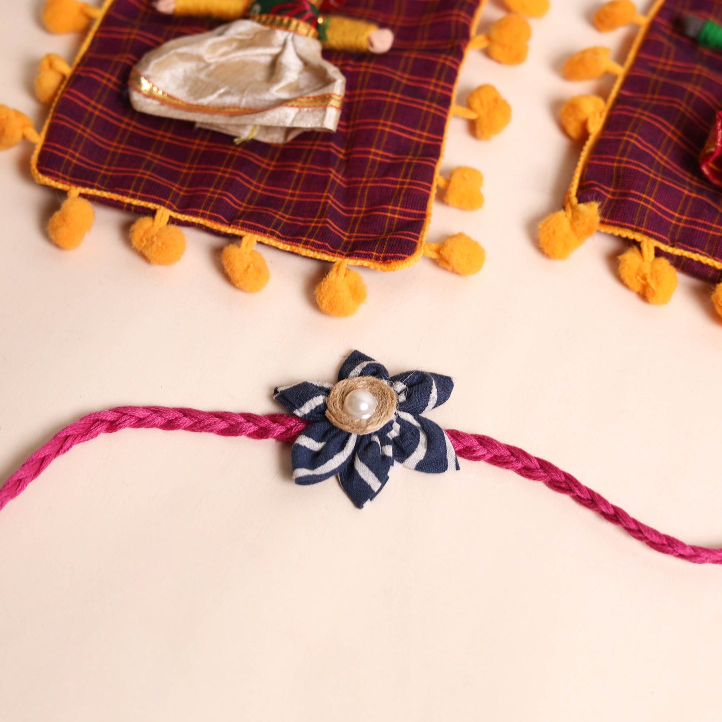 Handmade Fabric Flower Rakhi (Set of 2)