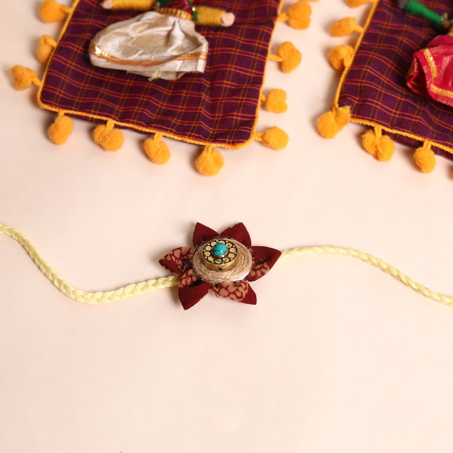 Handmade Fabric Flower Rakhi (Set of 2)