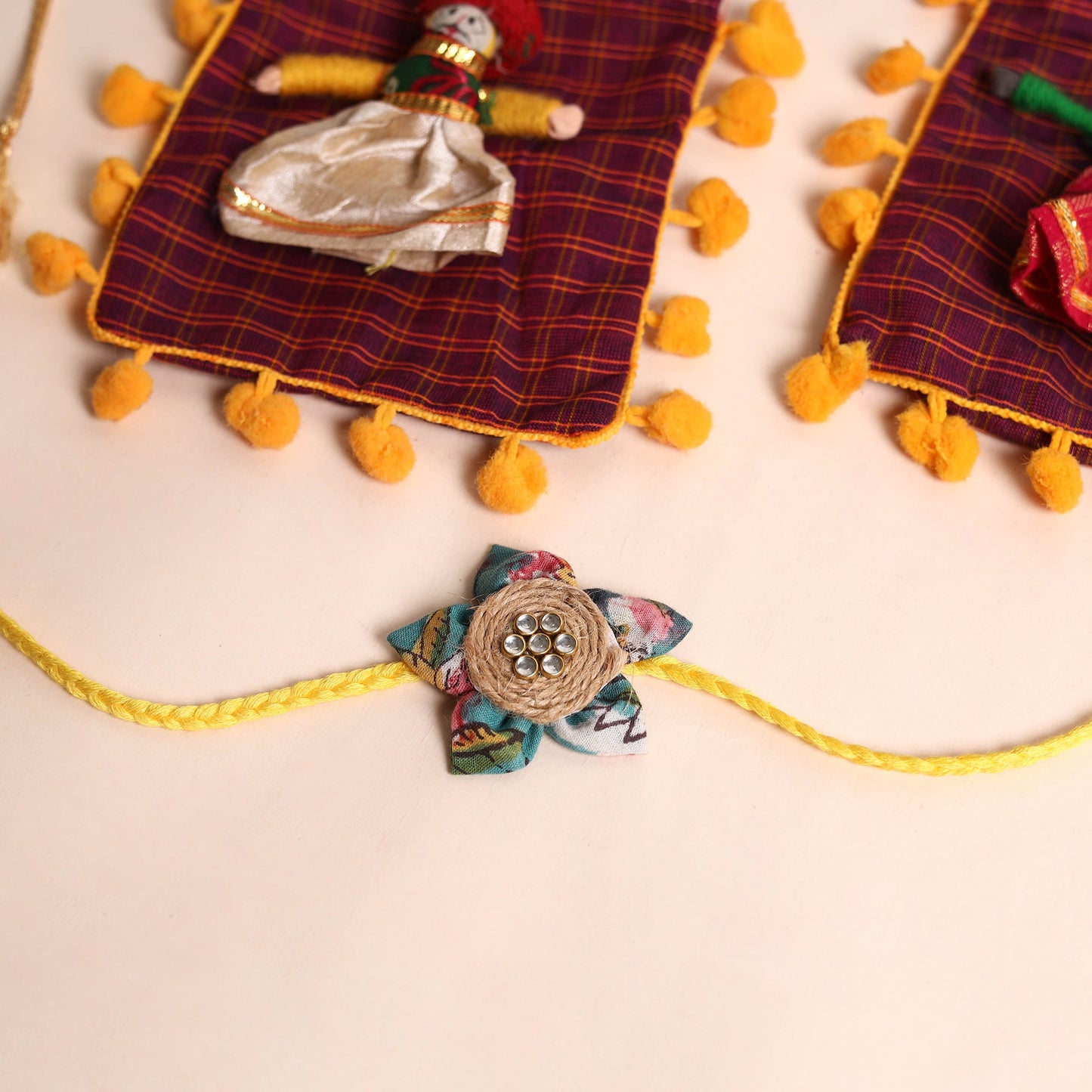 Handmade Fabric Flower Rakhi (Set of 2)