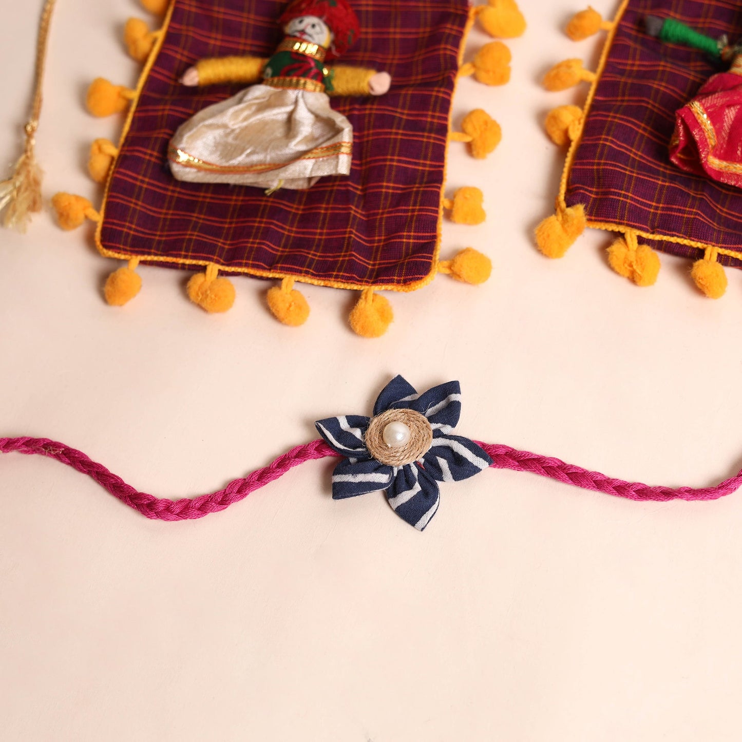 Handmade Fabric Flower Rakhi (Set of 2)