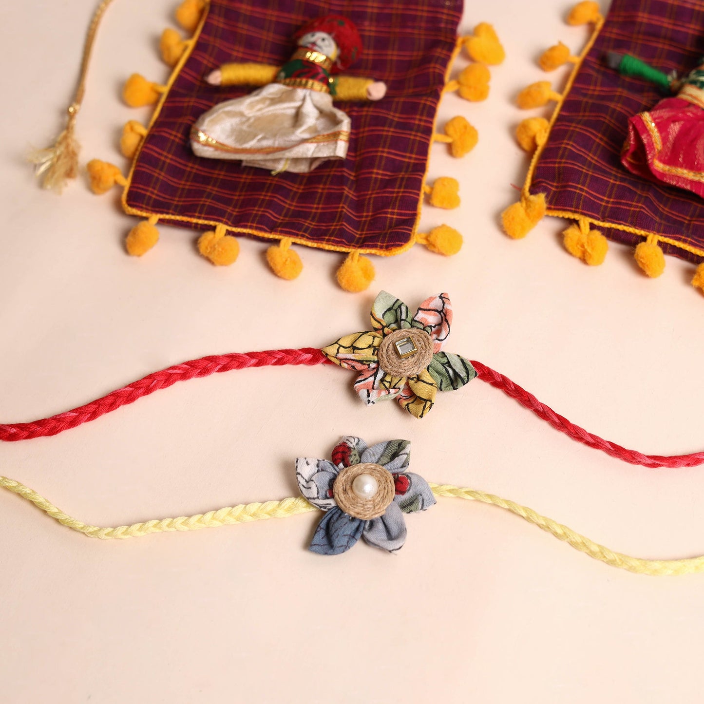 Handmade Fabric Flower Rakhi (Set of 2)