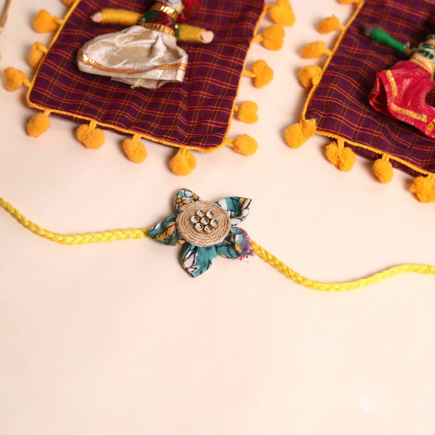 Handmade Fabric Flower Rakhi (Set of 2)
