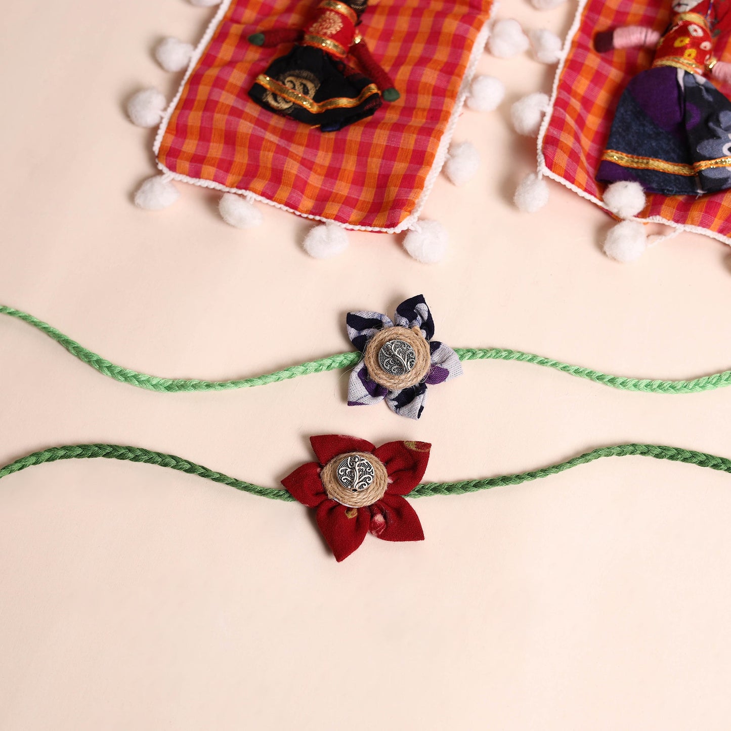 Handmade Fabric Flower Rakhi (Set of 2)