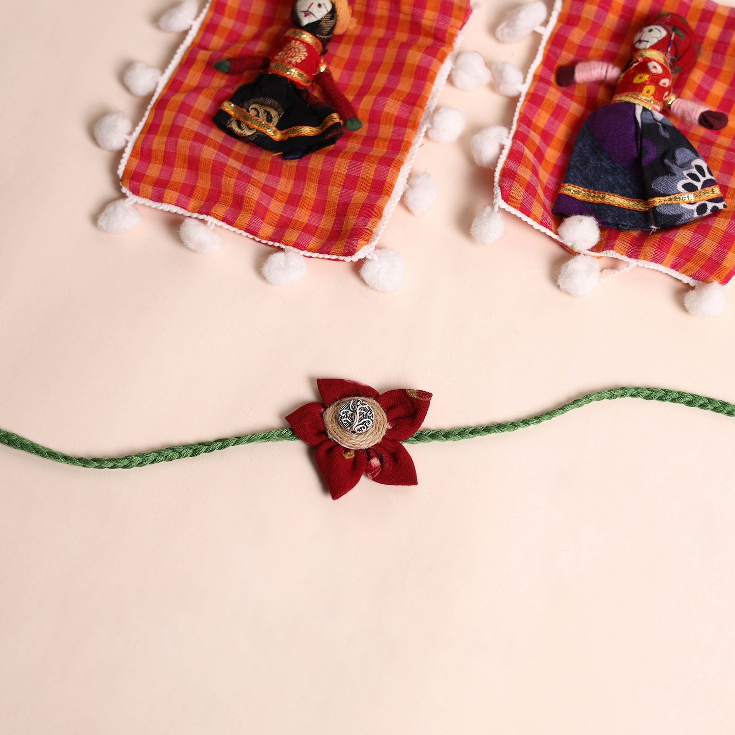 Handmade Fabric Flower Rakhi (Set of 2)