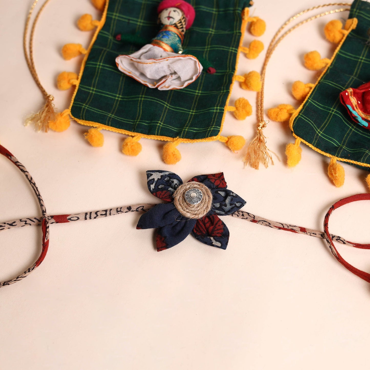 Handmade Fabric Flower Rakhi (Set of 2)