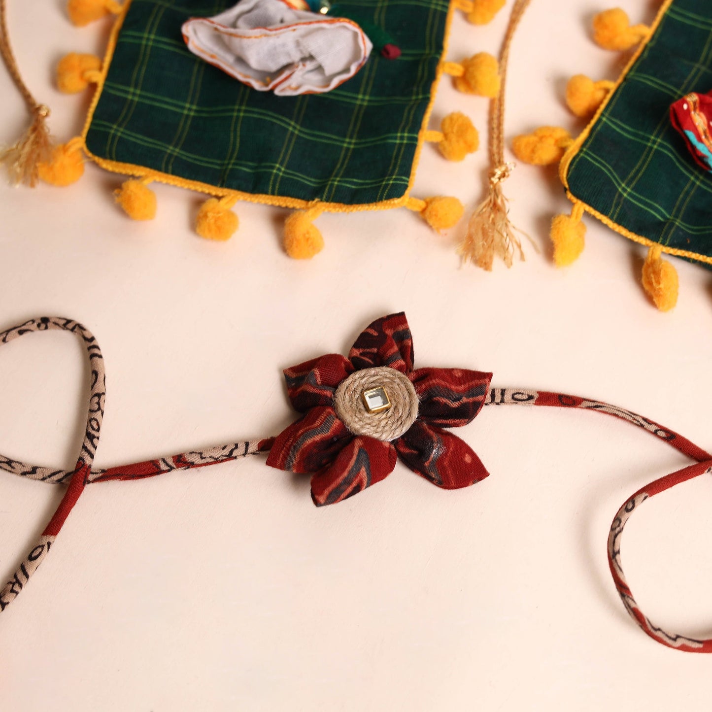 Handmade Fabric Flower Rakhi (Set of 2)