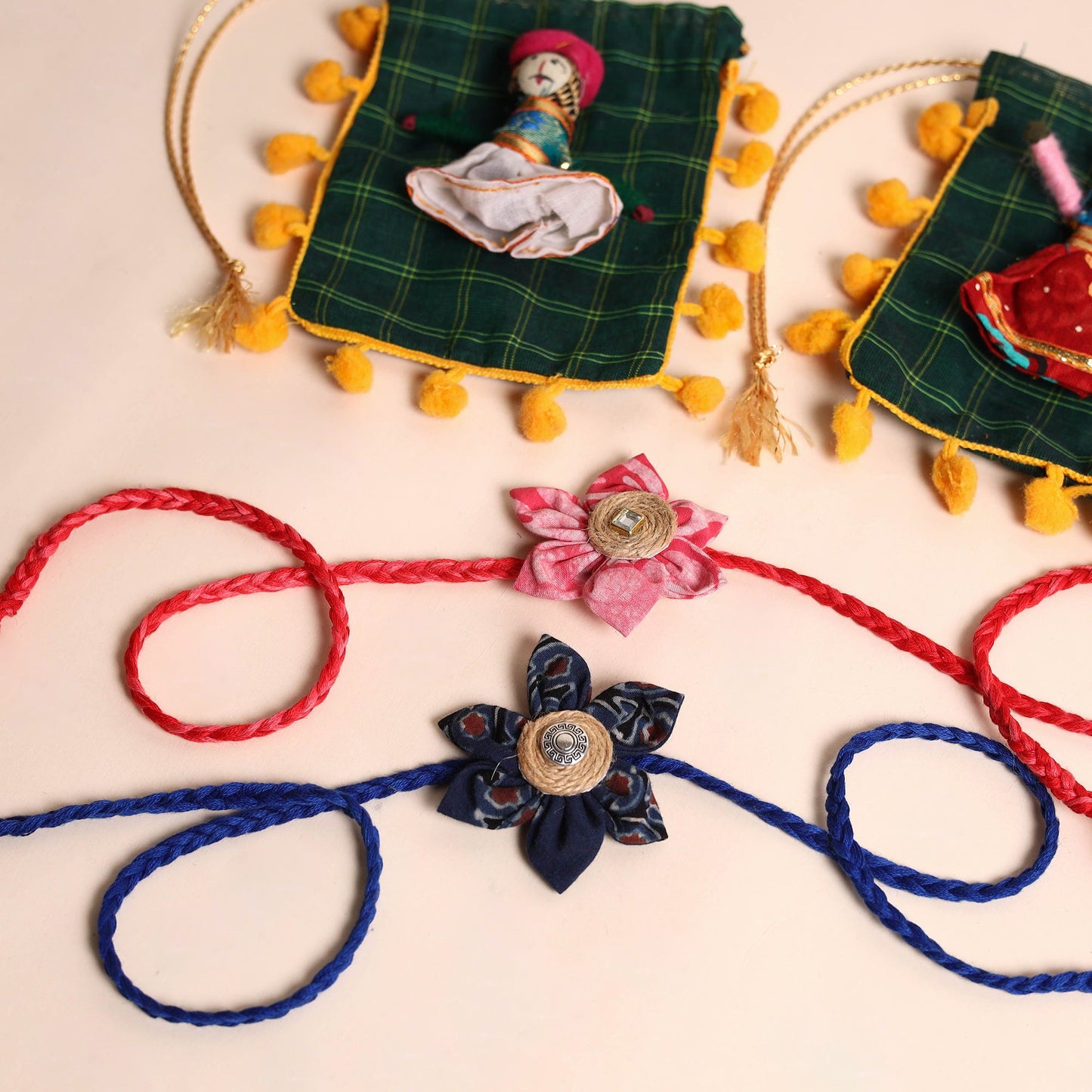 Handmade Fabric Flower Rakhi (Set of 2)