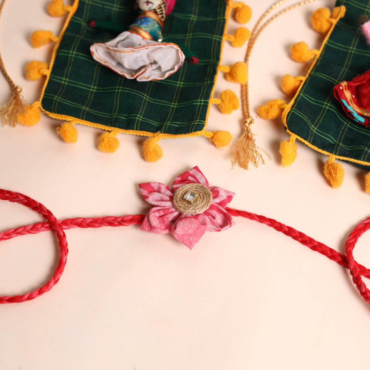 Handmade Fabric Flower Rakhi (Set of 2)
