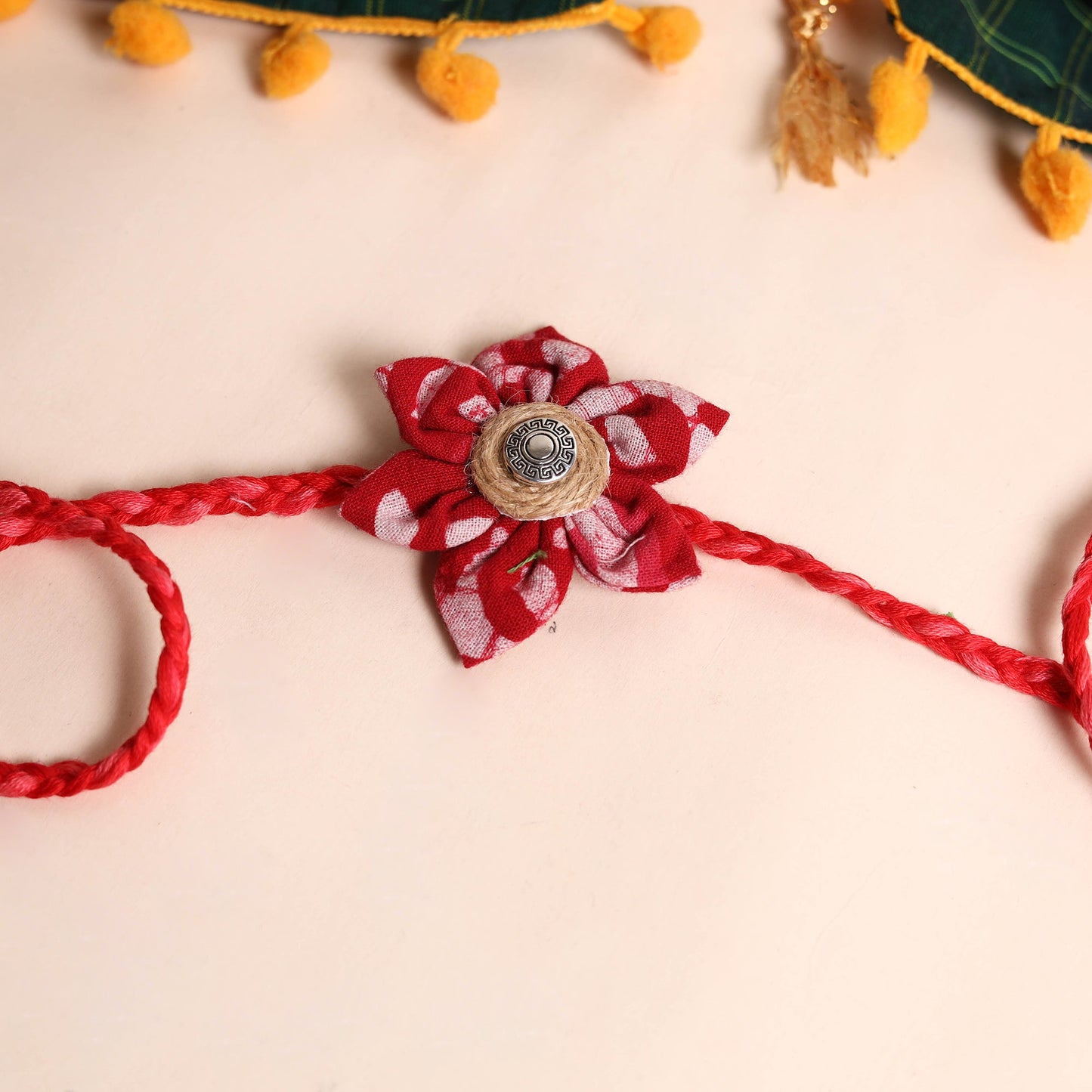 Handmade Fabric Flower Rakhi (Set of 2)